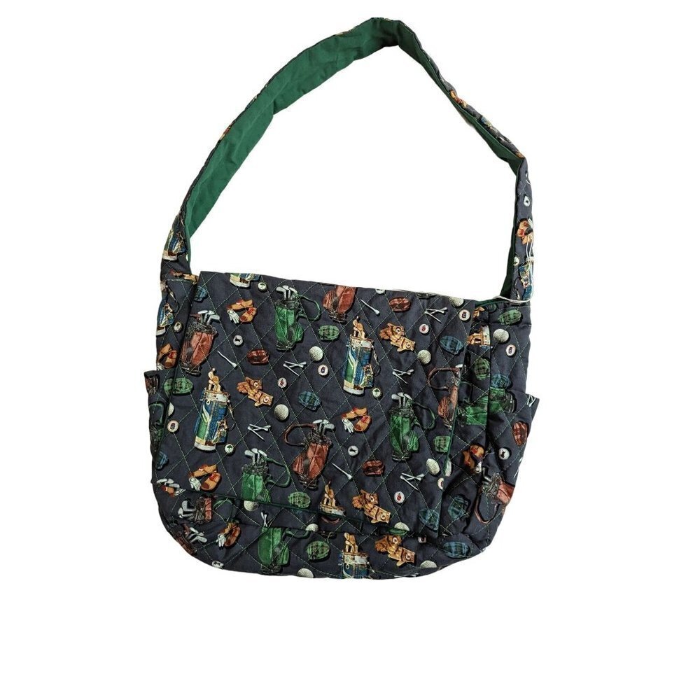 Handmade‎ Quilted Golf Print Messenger Bag Navy Green Novelty Shoulder Bag
